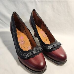 Chic Burgundy Leather Heels with Black Trim